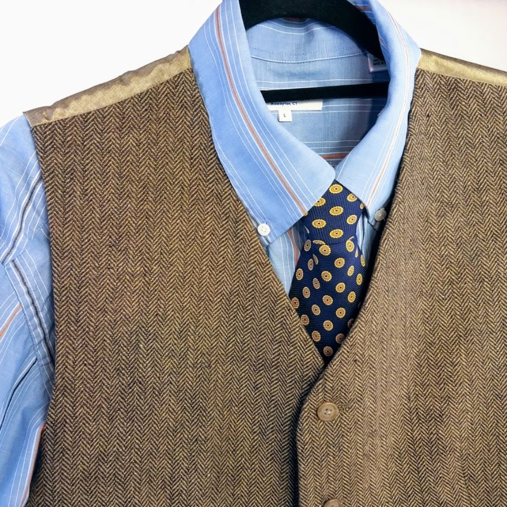 Alex Cannon Blue Orange White Stripe Dress Shirt L